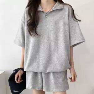 여성 루즈핏 아노락 반집업 스타일 반팔 반바지 세트 여자 여름 패션 바람막이 트레이닝복