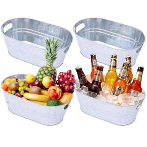 Huetrsa 4Pcs 아연 도금 욕조 4갤런 스 버킷 대형 금속 음료 버킷, 바 파티 용품을 위한 캐리 핸들, 맥주 와인 쿨러를 콜드 드링크