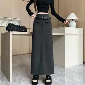 M2 스커트 치마 여사친 롱 모직 정장 단정한 일자 슬림핏 트임 뒤 힙업 JEN1