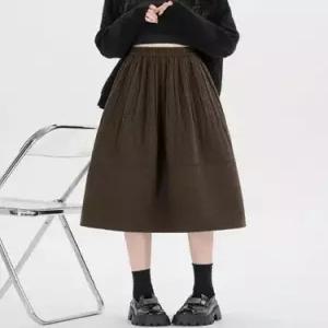 M2 스커트 롱 모직 여성 A라인 단정한 플리츠 정장 밴딩 JEN1