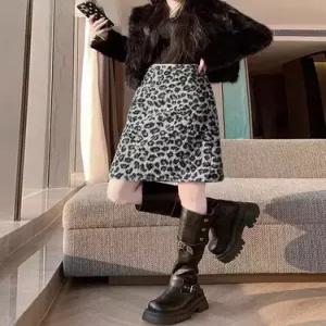 M2 스커트 롱 모직 빈티지 여성 A라인 단정한 호피 정장 슬림핏 JEN1