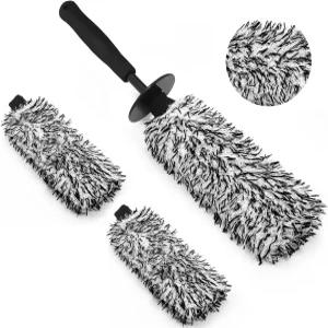 YeewayVeh 3PCS 휠 클리닝 브러시 교체 가능한 커버 2개가 추가된 극세사 플랫 림 클리너 타이어 펜더 엔진