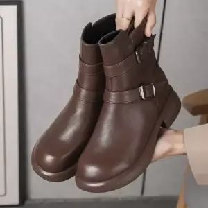 여성용 빈티지 가을 동계 미들 통굽 리얼 부츠 신발 가죽 워커 러블리 웨지힐 플랫워커 다올4