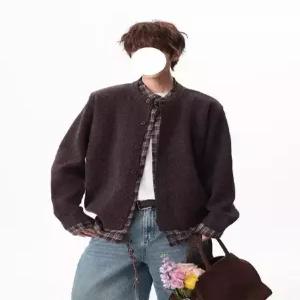 남사친 하프 니트 겨울 빈티지 캐주얼 투피스 코트 덧장 아이템 체크 플리츠 트렌디 스웨터 HT4