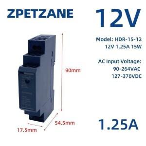 HDR-15W SMPS 초슬림 산업용 스위치 전원 공급 장치, 110V, 220V AC-DC DIN 레일 설치, 12V, 24V