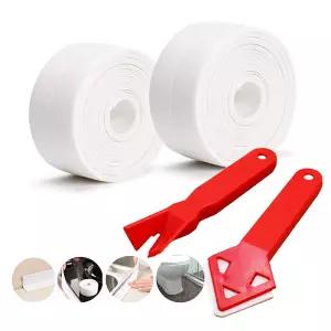 스네일가든 2 롤 화이트 코킹 스트립 1.5인치 x 10.5피트 크기의 자가 접착 테이프 2개의 도구 주방 욕실