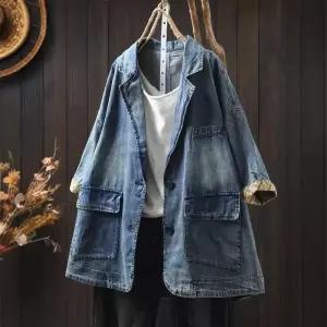 후니오 여성롱가디건 봄 구제 정장넥 데님 7부 하프 캐주얼 카디건 UNO1