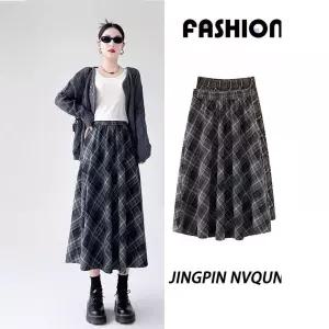 세군다 여성용 스커트 미디 모직 빈티지 밴딩 체크 정장 DOS3