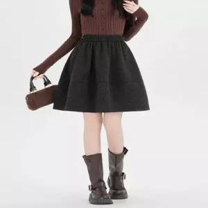 세군다 여성 스커트 모직 정장 포플린 밴딩 허리 잘록해 A라인 DOS1