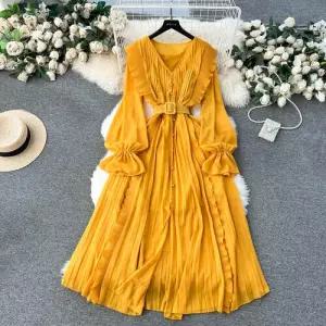 여사친 스커트 원피스 롱 쉬폰 셔링 바캉스 버튼 레이스 봄가을 슬림 스위트 원픽1