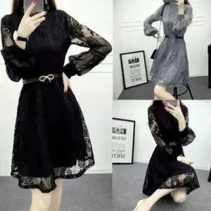 원피스 치마 여자 여름 레이스 펀칭 인테리어 소매 긴팔 초롱 원픽3