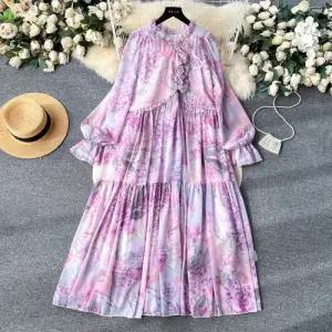 여사친 스커트 원피스 쉬폰 시크 프린트 레이스 바캉스 루즈핏 프렌치 원픽1