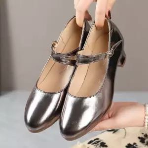 여자 빈티지 워킹화 진피 라틴댄스화 성인 구두 속굽 미들힐 댄스화 사교광장 댄스 화 패피5