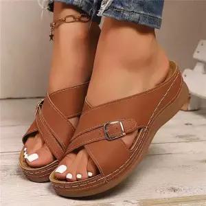 알마센 여친 웨지 비치 장식 슈즈 슬리퍼 버클 빅사이즈 ADOR5