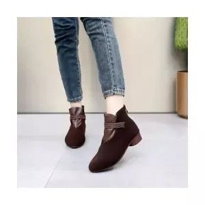 여성패션 플랫워커 빈티지 스틸레토 앵클부츠 가을 겨울 스크럽 가죽 부츠 통굽 미들 워커 면화 DL4