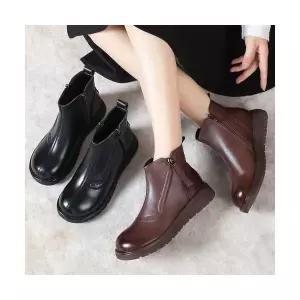 여성패션 플랫워커 가을 겨울 리얼 가죽 워커 빈티지 기모 앵클 부츠 통굽 플랫폼 DL4