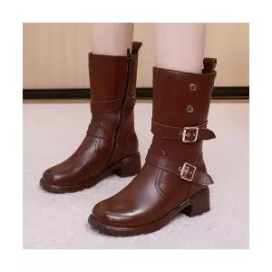 여성패션 플랫워커 겨울 빈티지 버클 워커 통굽 웨스턴 미들 플랫폼 DL4