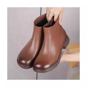 여성패션 플랫워커 리얼 가죽 라운드 통굽 앵클부츠 가을 겨울 빈티지 단화 기모 워커 DL4