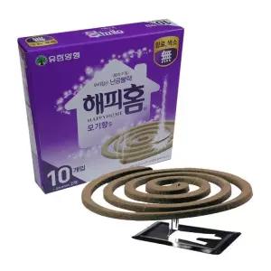 해피홈 무색소 무향료 황색 모기향 10매 받침2개