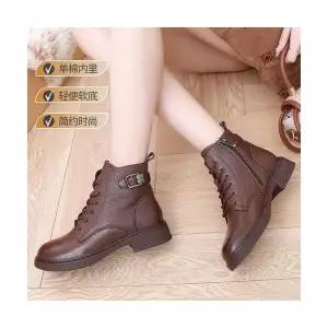 여성패션 플랫워커 앵클부츠 소가죽 라운드 스트랩 하이탑 가을 겨울 빈티지 소프트 워커 싱글 부츠 DL4