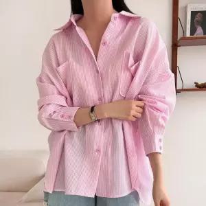 [신상오픈런]스트라이프셔츠 빅사이즈 힙커버 여성 봄여름 긴팔남방 (29987933)