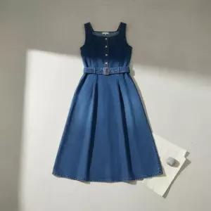 주크 슬리브리스 데님 롱 원피스 Z253PSE401