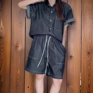 [신상오픈런]여성 스티치 큰주머니 와이드 여름 5부 청바지 (32776945)