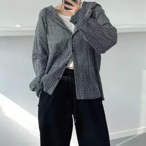 [신상오픈런]빅사이즈 박스셔츠 여자 오버핏 체크 시스루 긴팔남방 (31926386)