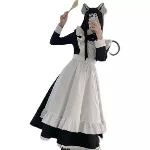 롱메이드복 메이드 긴팔 영국 전통 여성 세트 이벤트 머리띠 컨셉 촬영