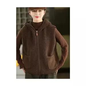 여자패딩조끼 후드 니트 조끼 빈티지 솔리드 도톰 기모 민소매 나시 ible1