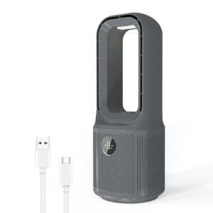 MEIIS 책상 선풍기 블레이드리스, 14인치 USB 충전식 타워 선풍기, 9단 속도 조절 가능, 3경량, 60 진동, 9H 타이머, 5000mAh 배터리 냉각 소형 테이블 침실, 사무실, 나이트스탠드, 회색