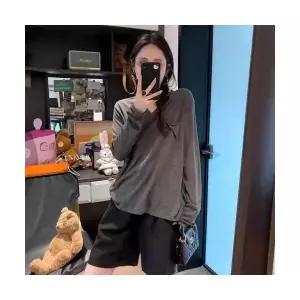 여성 브이넥티 빈티지 래쉬가드 린넨 도트사 니트 브이넥 위에 얇은 긴팔 티셔츠 DUCHI1