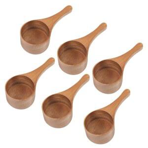 모닝할로 6팩 아카시아 우드 커피 6큰술 귀여운 소금 스쿱 나무 요리용 원두 콩 스푼 용기용 병과 세트 작은