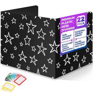 학생용 22팩 책상 칸막이 - 별, 내구성 및 방수 플라스틱 공부용 캐럴 칸막이, 교실 폴더 교사 용품, 청소