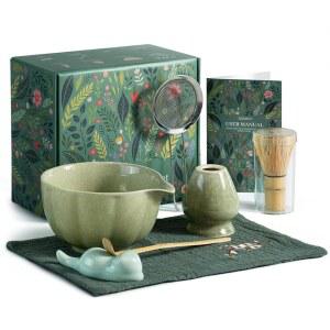 도마치 말차 거품기 세트 7개의 포함되어 스테인리스 스파우트가 스쿱 그릇 대나무 홀더 선물이 키트에는 티 채센 타월 레스트 앤 가족/친구 포함된