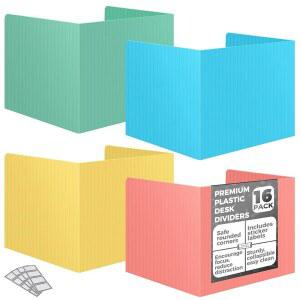 학생용 16팩 책상 프라이버시 폴더 - 디자이너 파스텔 컬러 강력한 플라스틱 보호 칸막이를 청소하기 쉬운