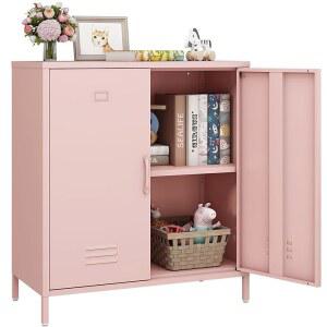 2도어, 스틸 락커 사이드보드 뷔페 캐비닛 홈 오피스용 스틸룸 금속 수납 콘솔 테이블(핑크, H35.43')