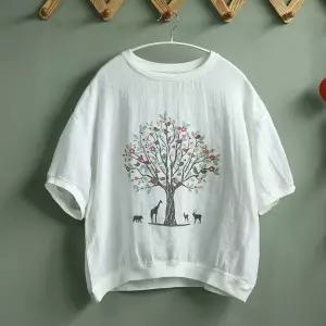 여자티 프린트 티 빈지 린넨 맨투맨 라운드 루즈핏 나사 블럭 셔츠 캐주얼 톱 원템1