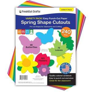 240장의 봄 잎, 나비, 꽃이 다양한 색상의 종이 컷아웃, 공예품용 양면 미국산 카드 재고, 게시판, 포스터