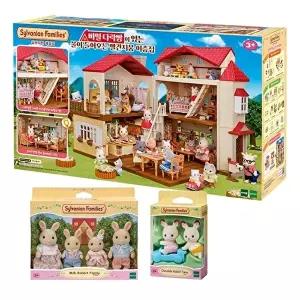 [실바니안패밀리]초콜릿토끼쌍둥이 밀크토끼가족 다락방빨간지붕이층집