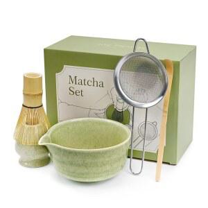 그린 말차 거품기 만들기 세트 차완 스파우트 5개 키트와 다도를 그릇 - 선물 및 (그린 완전 위한 티 세라믹 도구 전통 스쿱 PCS) 대나무