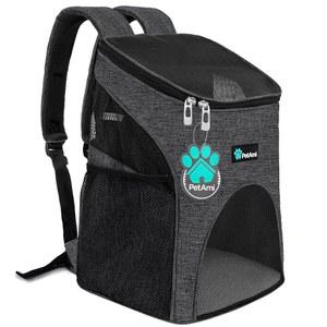페타미 소형견 및 고양이 배낭 캐리어, 항공사 승인 반려동물 통풍형 안전 스트랩, 하이킹 여행 캠핑 야외용 버클 지지대, 최대 18파운드(다크 그레이)