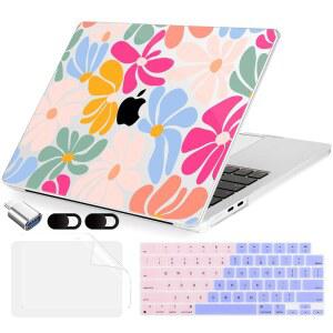 2026 M5 맥북 에어 15인치 케이스, 2025-2023 A3448 M4 A3241 M3 A3114 M2 A2941, 키보드 커버, 화면 보호기, 웹캠 커버 및 타입-C OTG, 컬러풀 플라워