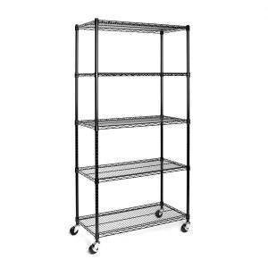 세비야 클래식 초내구성 헤비 듀티 NSF 솔리드 스틸 와이어 랙 보관 장치, 차고, 창고, 사무실, 레스토랑, 교실, 주방, 블랙, 5단 선반, 36인치 W x 18인치