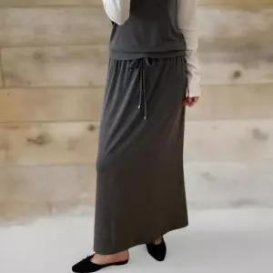 [신상오픈런]여성용 리본 밴딩 스판 롱스커트 가을용 찰랑핏 (40854856)