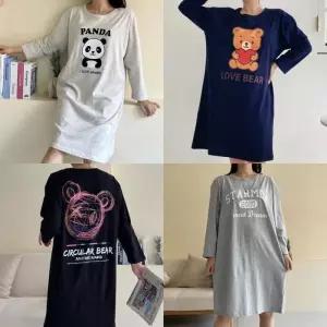 [별별모아]긴팔 순면 루즈핏 홈웨어원피스 원피스잠옷 실내복 (43423684A)