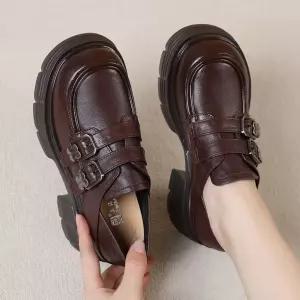 셉띠엠브레 가을 빈티지 구두 진피 로퍼 단화 여자플랫슈즈 사계절 키높이 라운드토우 UNO3