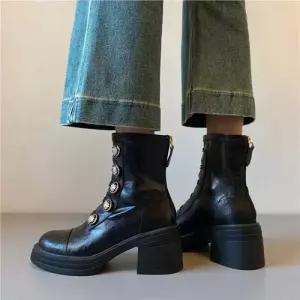 스틸레토 양가죽 앵클부츠 통굽 뒷지퍼 플랫워커 무음부츠 여자신발 소프트 와펜 워커 슬림핏 원템5