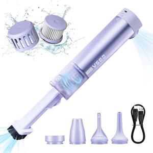 VSGO 무선 자동차 진공청소기, 압축 전기 에어 더스터 17000Pa 흡입, 5-in-1 휴대용 미니 소형 자동차, 책상, 컴퓨터, 키보드, 가정 청소(보라색)를 위한 최대 90분의 런타임