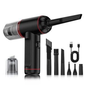 압축 공기 집진기, 100,000RPM 휴대용 자동차 진공청소기/공기 송풍기 및 펌프, 기어 조절 가능한 전기 집진기/자동차 진공청소기 3개, 컴퓨터용 LED 라이트-10 키트 송풍기가 장착된 키보드 집진기(블랙)